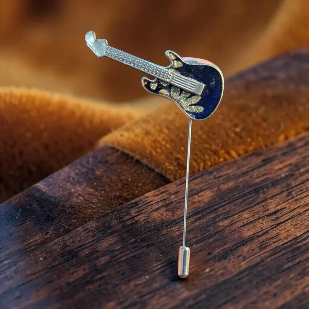 Rock Guitar Lapel Pin Handmade Vintage Brooch Upcycled Music Lover Gift